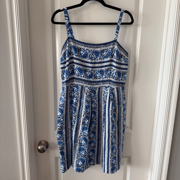 LOFT Dresses & Skirts - Loft Women’s‎ Blue and White Striped Floral Fit & Flare Dress Size 10